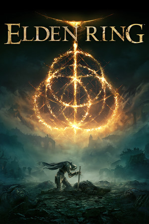 Elden Ring cover art: a lone armoured Tarnished kneeling in a ruined field beneath the glowing golden circle of the Erdtree